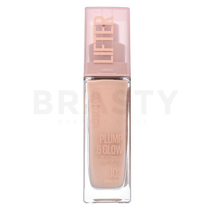 Maybelline Lifter Plump & Glow SPF 15 Foundation течен фон дьо тен за уеднаквена и изсветлена кожа 102 30 ml