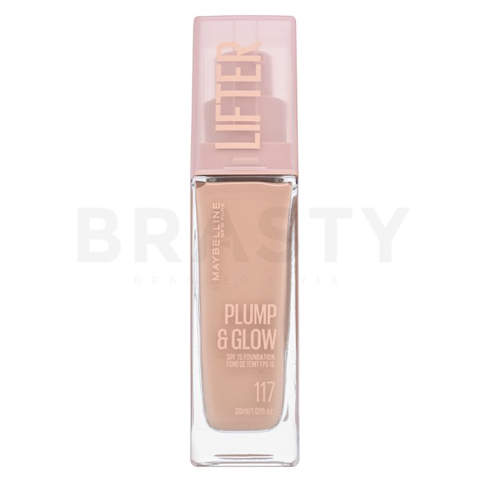 Maybelline Lifter Plump & Glow SPF 15 Foundation течен фон дьо тен за уеднаквена и изсветлена кожа 117 30 ml