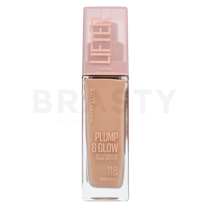 Maybelline Lifter Plump & Glow SPF 15 Foundation течен фон дьо тен за уеднаквена и изсветлена кожа 118 30 ml