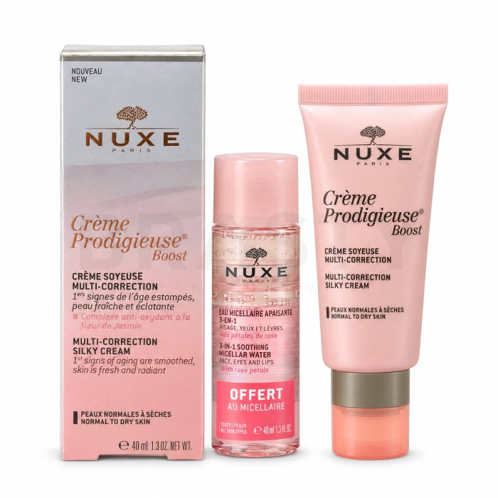 Nuxe Creme Prodigieuse Boost комплект за грижа за лице Multi Correction Silky Cream + Very Rose 3-in-1 Soothing Micellar Water 40 ml + 40 ml