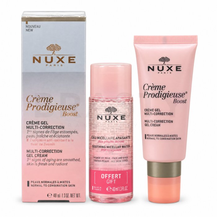 Nuxe Creme Prodigieuse Boost комплект за грижа за лице Multi Correction Gel Cream + Very Rose 3-in-1 Soothing Micellar Water 40 ml + 40 ml